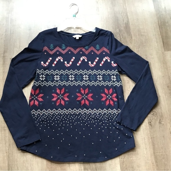 Womens long sleeve holiday pattern tshirt candy canes size medium - Picture 1 of 5